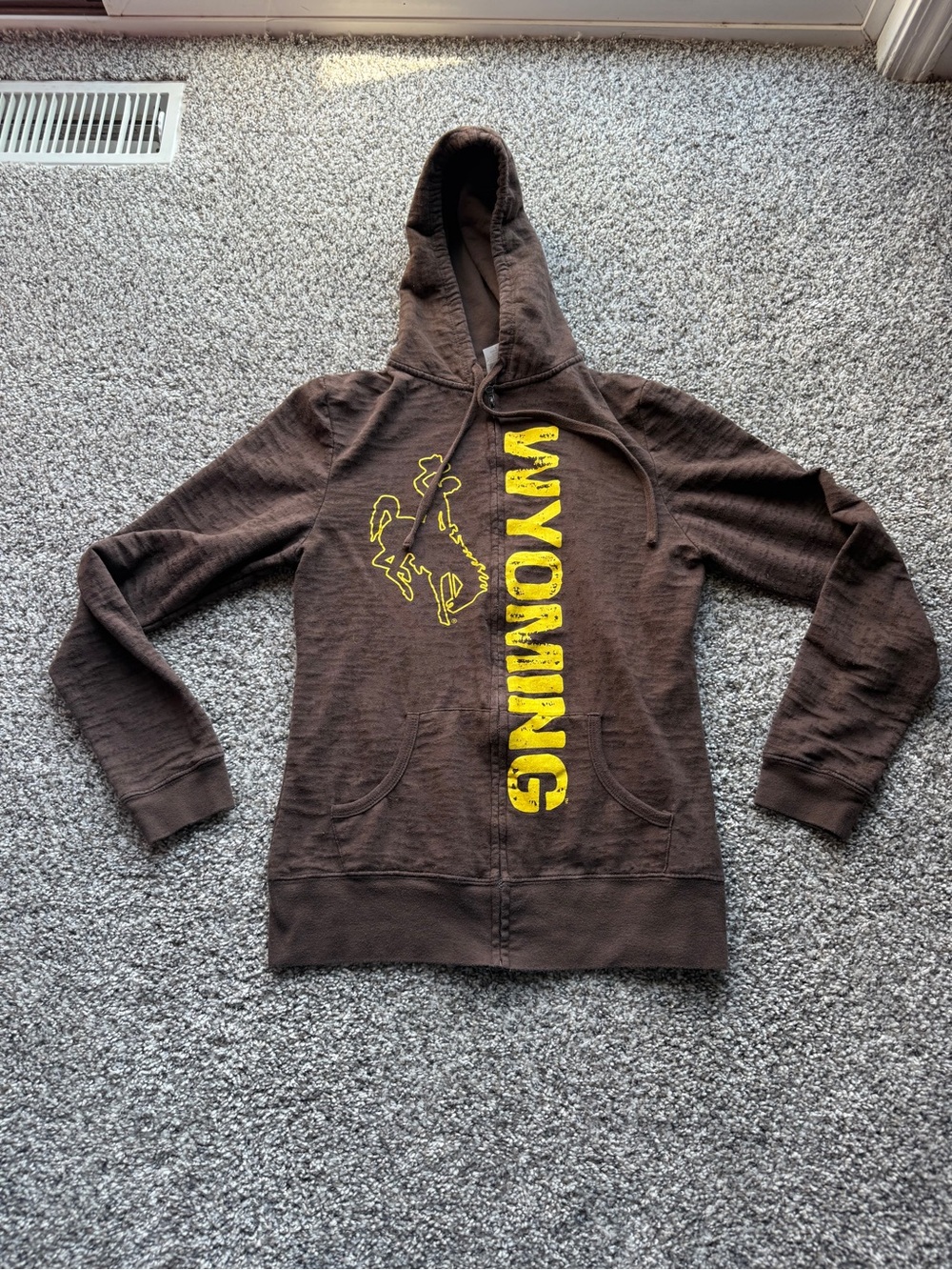 Wyoming Brown Zip-Up Hoodie Sweater with Yellow Logo